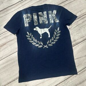 Victoria’s Secret PINK Long Sleeve Sequin Glitter Campus Tee Size Medium
